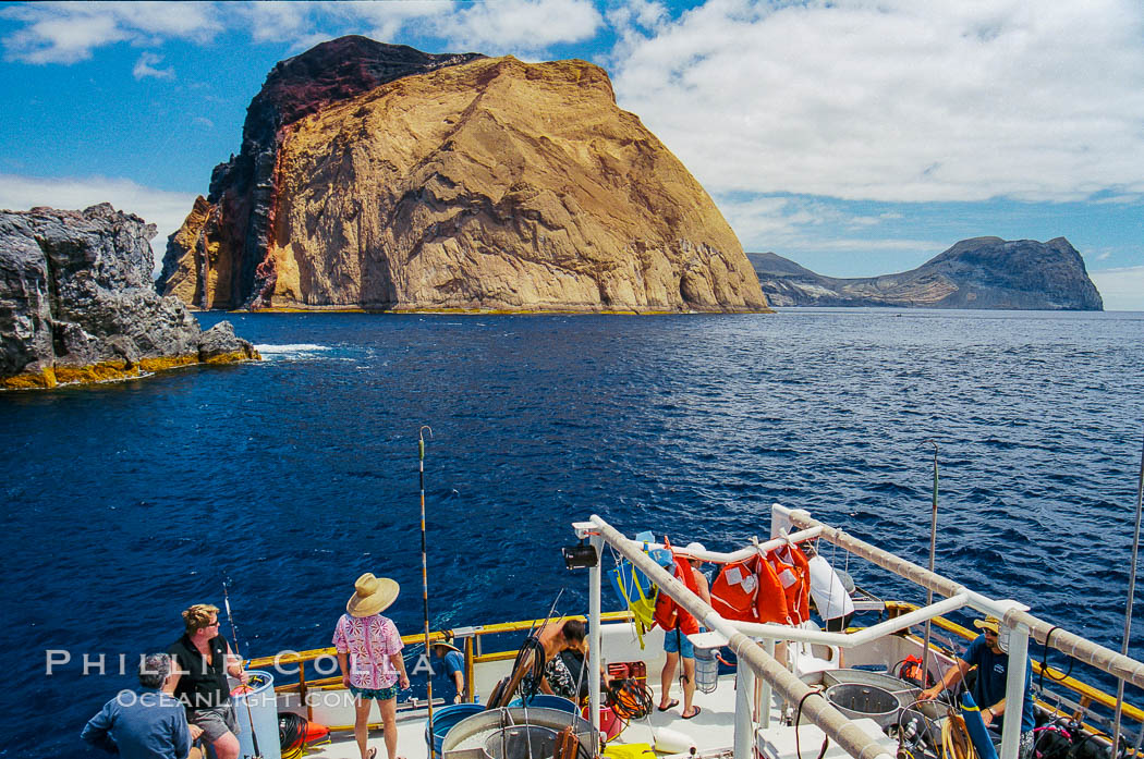 Anchored near Church Rock, with Isla Adentro just beyond. Guadalupe Island, Mexico. Guadalupe Island (Isla Guadalupe), Baja California, natural history stock photograph, photo id 36236