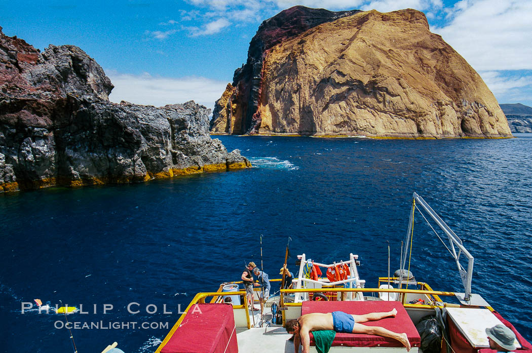 Anchored near Church Rock, with Isla Adentro just beyond. Guadalupe Island, Mexico. Guadalupe Island (Isla Guadalupe), Baja California, natural history stock photograph, photo id 36237