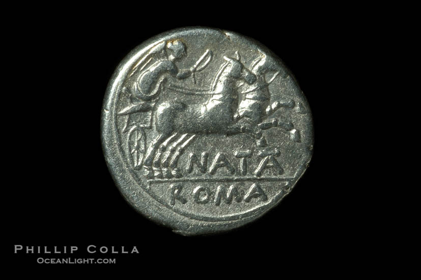 Ancient Roman coin, minted by Pinarius Natta (149 B.C.), (silver, denom/type: Denarius)., natural history stock photograph, photo id 06499