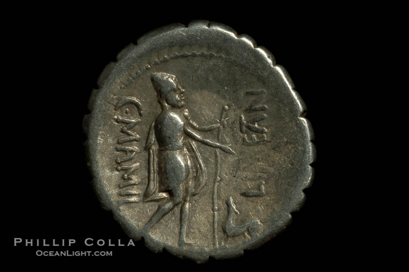 Ancient Roman coin, minted by C. Mamilius Limetanus (82 B.C.), (silver, denom/type: Denarius)., natural history stock photograph, photo id 06513
