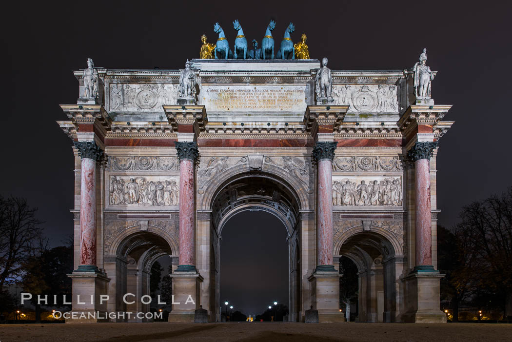 Arc de Triomphe du Carrousel. The Arc de Triomphe du Carrousel is a triumphal arch in Paris, located in the Place du Carrousel on the site of the former Tuileries Palace. It was built between 1806 and 1808 to commemorate Napoleon's military victories of the previous year. France, natural history stock photograph, photo id 28096