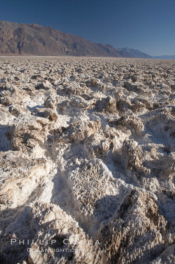 Devils Golf Course, California.  Evaporated salt has formed into gnarled, complex crystalline shapes in on the salt pan of Death Valley National Park, one of the largest salt pans in the world.  The shapes are constantly evolving as occasional floods submerge the salt concretions before receding and depositing more salt. USA, natural history stock photograph, photo id 15625