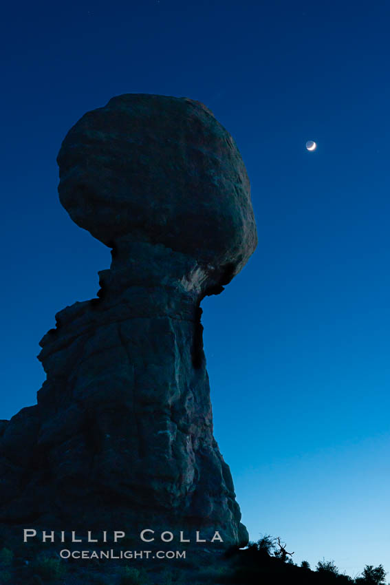 Balanced Rock and Moon at night, Arches National Park., natural history stock photograph, photo id 29307