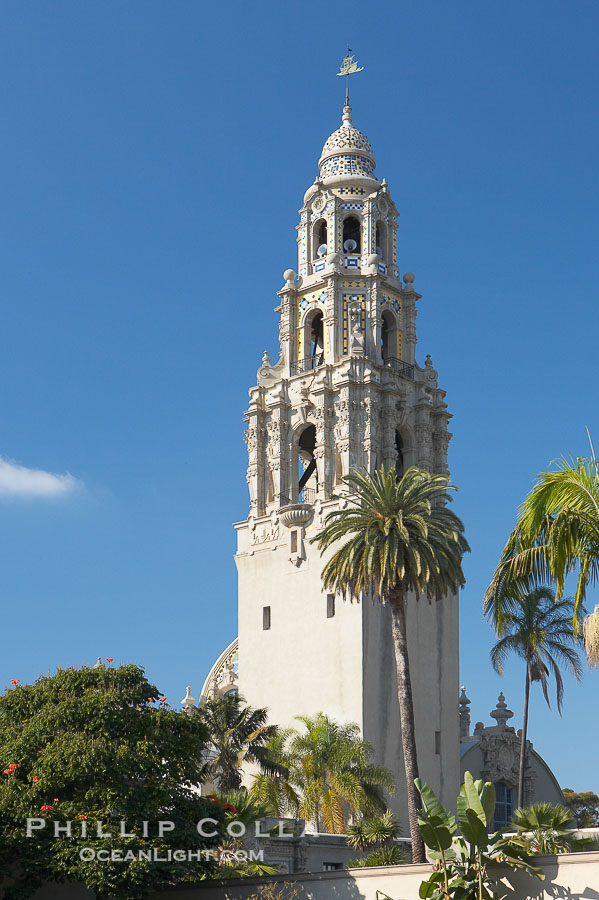The California Tower rises 200 feet above Balboa Park., natural history stock photograph, photo id 14598