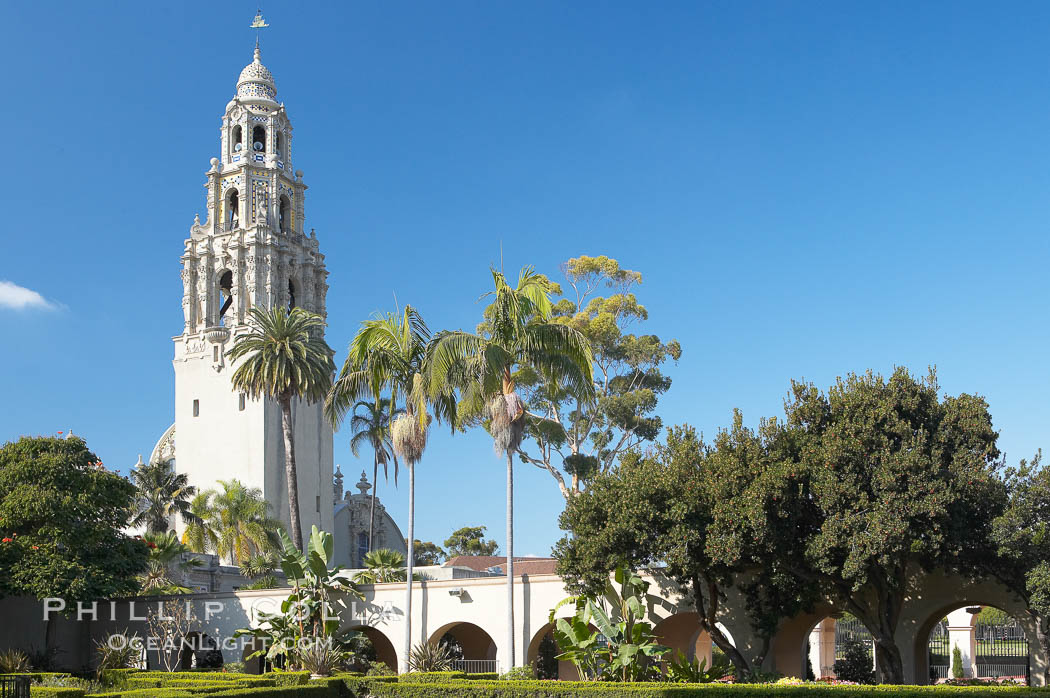 The California Tower rises 200 feet above Balboa Park., natural history stock photograph, photo id 14596