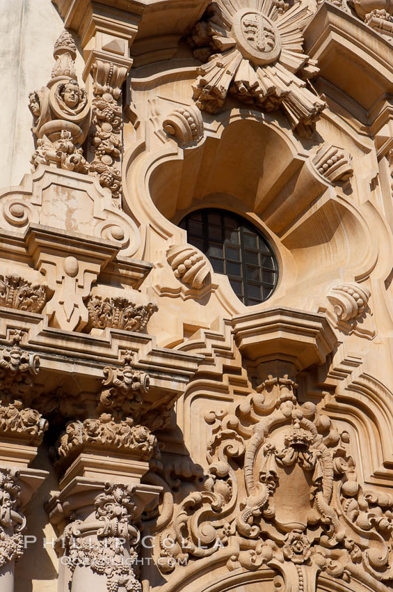 Detail of the ornate south facade of the Casa del Prado. Balboa Park, San Diego, California, USA, natural history stock photograph, photo id 14612