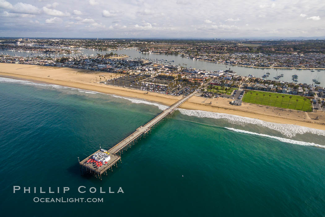 Balboa Pier in Newport Beach, aerial photo. California, USA, natural history stock photograph, photo id 38124
