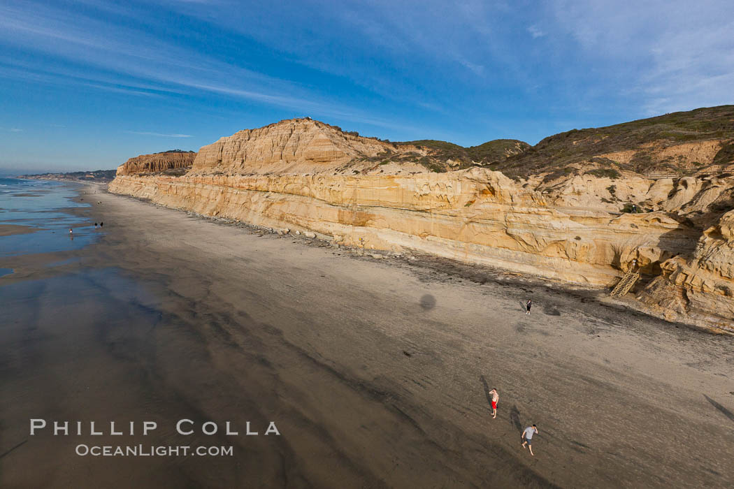 Torrey Pines balloon aerial survey photo.  Torrey Pines seacliffs, rising up to 300 feet above the ocean, stretch from Del Mar to La Jolla. On the mesa atop the bluffs are found Torrey pine trees, one of the rare species of pines in the world. Peregrine falcons nest at the edge of the cliffs. This photo was made as part of an experimental balloon aerial photographic survey flight over Torrey Pines State Reserve, by permission of Torrey Pines State Reserve. San Diego, California, USA, natural history stock photograph, photo id 27287