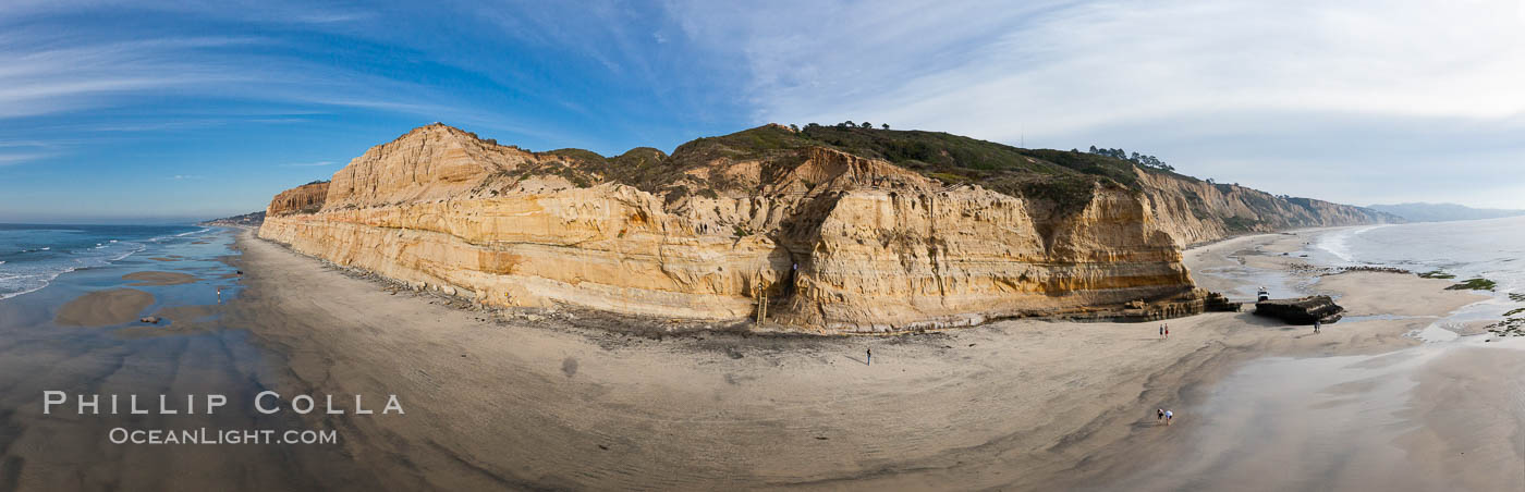 Torrey Pines balloon aerial survey photo.  Torrey Pines seacliffs, rising up to 300 feet above the ocean, stretch from Del Mar to La Jolla. On the mesa atop the bluffs are found Torrey pine trees, one of the rare species of pines in the world. Peregrine falcons nest at the edge of the cliffs. This photo was made as part of an experimental balloon aerial photographic survey flight over Torrey Pines State Reserve, by permission of Torrey Pines State Reserve. San Diego, California, USA, natural history stock photograph, photo id 27273