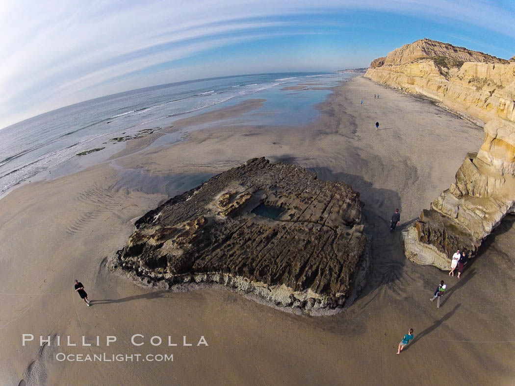 Torrey Pines balloon aerial survey photo.  Torrey Pines seacliffs, rising up to 300 feet above the ocean, stretch from Del Mar to La Jolla. On the mesa atop the bluffs are found Torrey pine trees, one of the rare species of pines in the world. Peregrine falcons nest at the edge of the cliffs. This photo was made as part of an experimental balloon aerial photographic survey flight over Torrey Pines State Reserve, by permission of Torrey Pines State Reserve. San Diego, California, USA, natural history stock photograph, photo id 27289