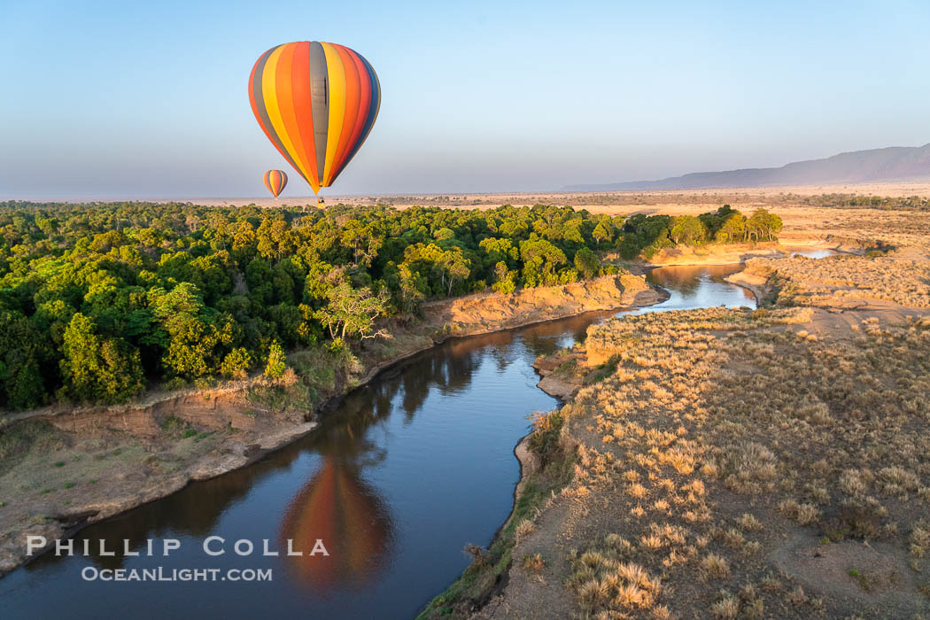 Ballooning over the Maasai Mara National Reserve and Mara River, Kenya., natural history stock photograph, photo id 39615