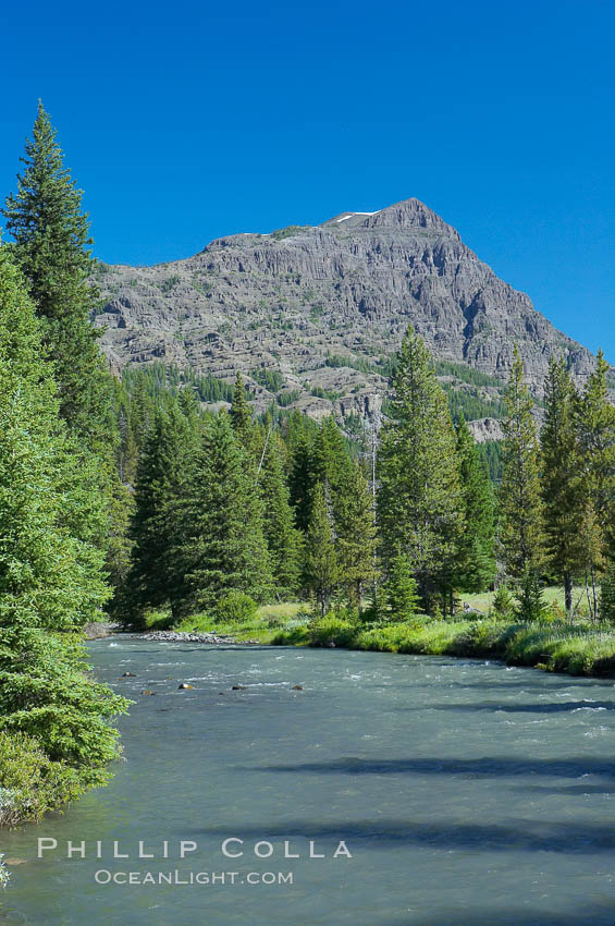 Barronette Peak rises above Soda Butte Creek. Yellowstone National Park, Wyoming, USA, natural history stock photograph, photo id 13635