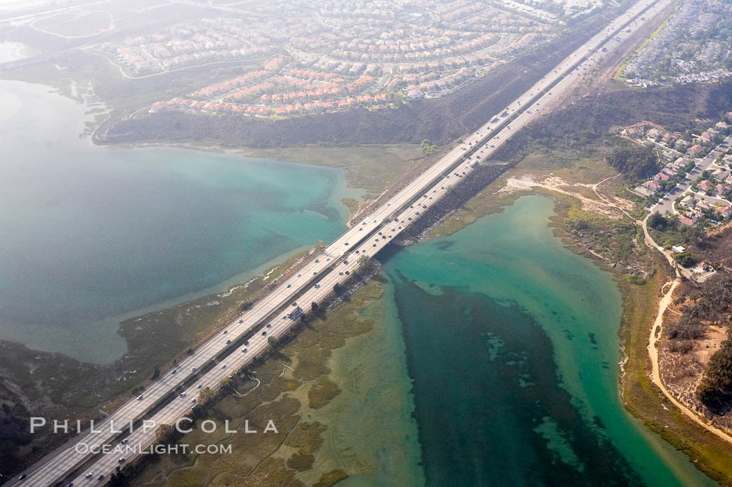 Batiquitos Lagoon aerial view, showing coastline and Interstate 5 freeway. Carlsbad, California, USA, natural history stock photograph, photo id 21338