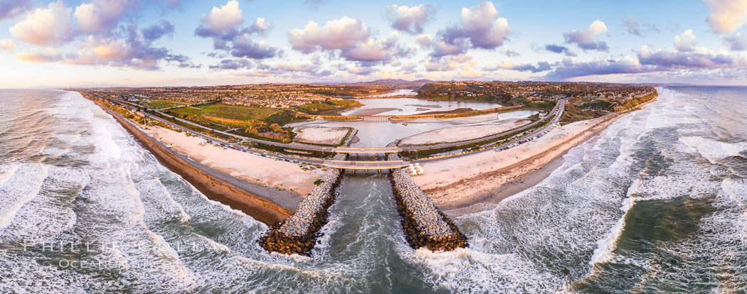 Batiquitos Lagoon and Ponto, stormy sunset, aerial photo. Carlsbad, California, USA, natural history stock photograph, photo id 38005