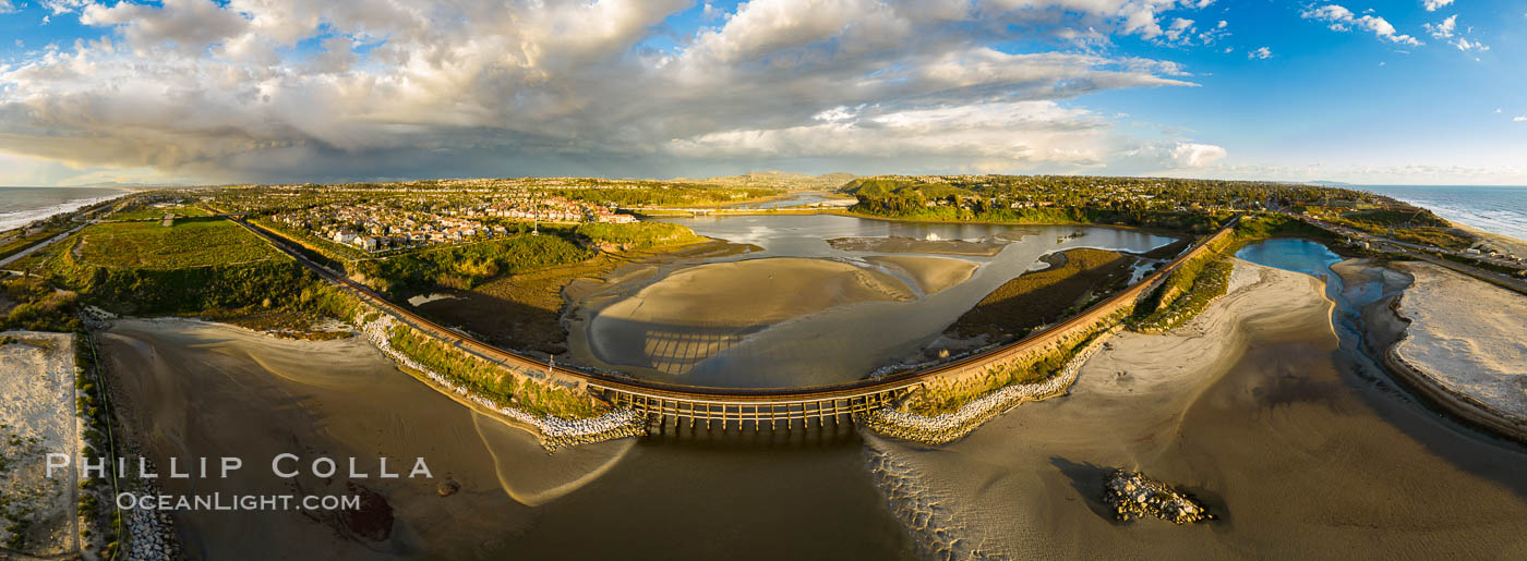 Batiquitos Lagoon and Ponto, stormy sunset, aerial photo. Carlsbad, California, USA, natural history stock photograph, photo id 38165