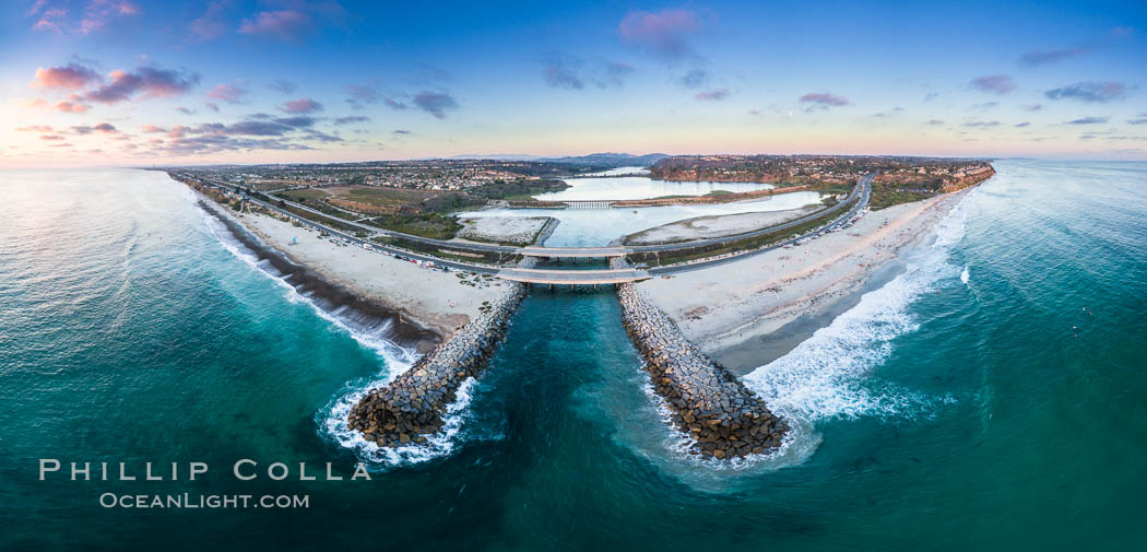 Batiquitos Lagoon and Ponto, sunset, aerial photo. Carlsbad, California, USA, natural history stock photograph, photo id 38132