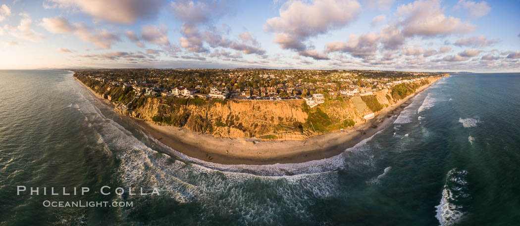 Beacons Beach and Leucadia Coastline, sunset, Encinitas, aerial photo. California, USA, natural history stock photograph, photo id 38127