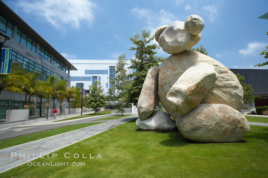 Bear is another of the odd outdoor "art" pieces of the UCSD Stuart Collection.  Created by Tim Hawkinson in 2001 of eight large stones, it sits in the courtyard of the UCSD Jacobs School of Engineering. University of California, San Diego, La Jolla, USA, natural history stock photograph, photo id 20854