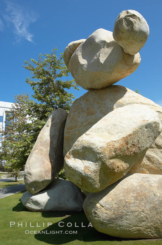 Bear, another of the odd outdoor "art" pieces of the UCSD Stuart Collection.  Created by Tim Hawkinson in 2001 of eight large stones, it sits in the courtyard of the UCSD Jacobs School of Engineering. University of California, San Diego, La Jolla, USA, natural history stock photograph, photo id 21246