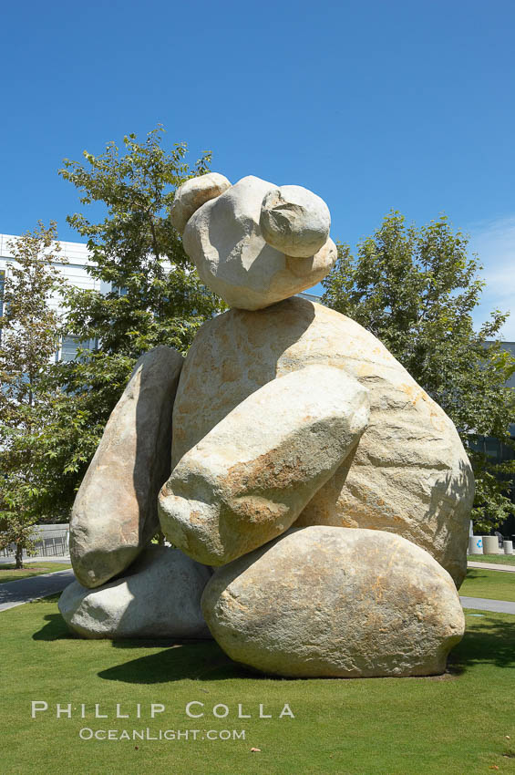 Bear, another of the odd outdoor "art" pieces of the UCSD Stuart Collection.  Created by Tim Hawkinson in 2001 of eight large stones, it sits in the courtyard of the UCSD Jacobs School of Engineering. University of California, San Diego, La Jolla, USA, natural history stock photograph, photo id 21244