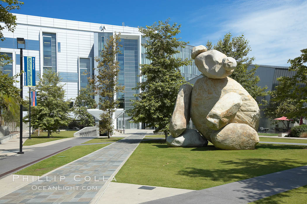 Bear is another of the odd outdoor "art" pieces of the UCSD Stuart Collection.  Created by Tim Hawkinson in 2001 of eight large stones, it sits in the courtyard of the UCSD Jacobs School of Engineering. University of California, San Diego, La Jolla, USA, natural history stock photograph, photo id 21243