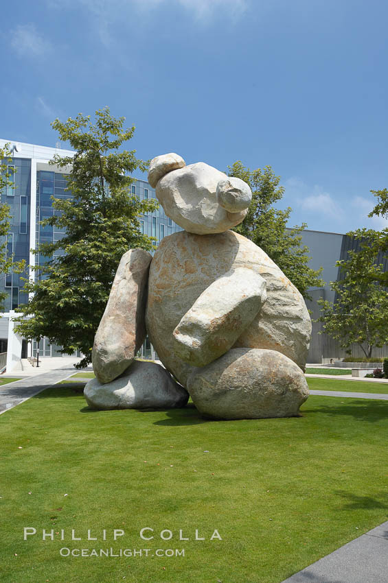 Bear is another of the odd outdoor "art" pieces of the UCSD Stuart Collection.  Created by Tim Hawkinson in 2001 of eight large stones, it sits in the courtyard of the UCSD Jacobs School of Engineering. University of California, San Diego, La Jolla, USA, natural history stock photograph, photo id 20849