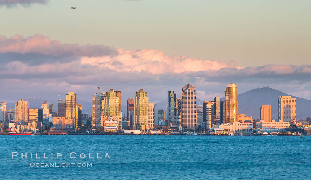 San Diego city skyline, dusk, clearing storm clouds. California, USA, natural history stock photograph, photo id 28006