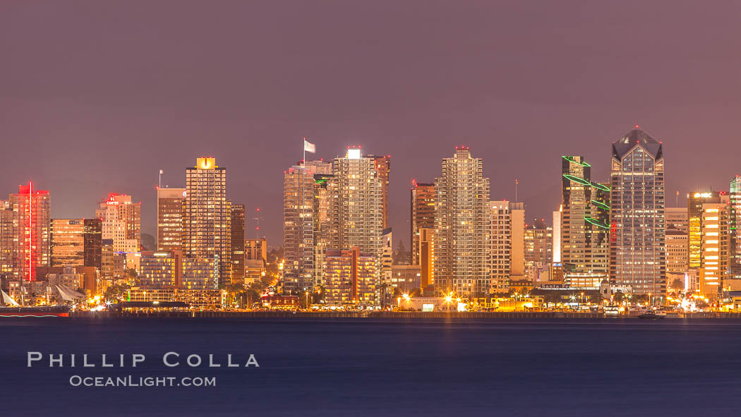 San Diego city skyline, dusk, clearing storm clouds. California, USA, natural history stock photograph, photo id 28010