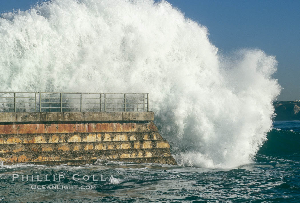 Winter storm wave pounds the protective seawall at the Children's Pool (Casa Cove) in La Jolla. Childrens Pool, California, USA, natural history stock photograph, photo id 18715