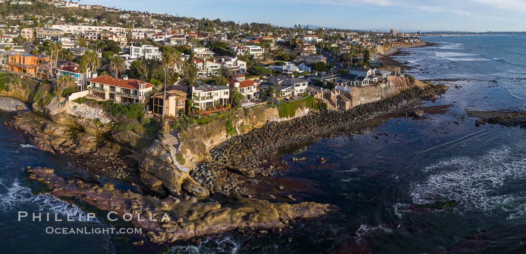 Birdrock Coastline at extreme low King Tide, La Jolla, California, aerial photo. USA, natural history stock photograph, photo id 38070