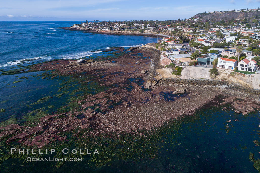 Birdrock Coastline at extreme low King Tide, La Jolla, California, aerial photo. USA, natural history stock photograph, photo id 38069