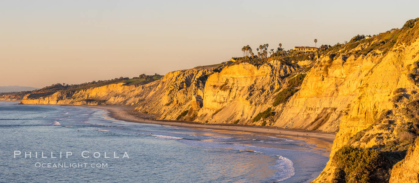 Blacks Beach and Torrey Pines State Beach at sunset, with Torrey Pines glider port, looking north. La Jolla, California, USA, natural history stock photograph, photo id 37665