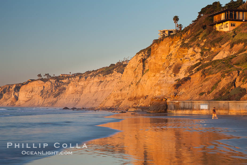 Seacliffs at sunset, viewed from SIO towards Black's Beach and on to Torrey Pines State Reserve., natural history stock photograph, photo id 26538