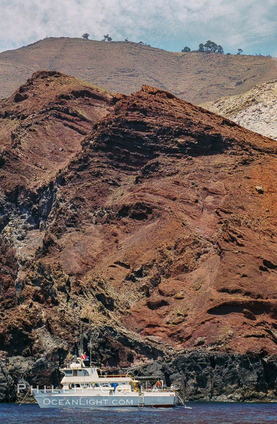 Boat Horizon anchored at Butterfly Cove, Guadalupe Island, Mexico. Guadalupe Island (Isla Guadalupe), Baja California, natural history stock photograph, photo id 36226