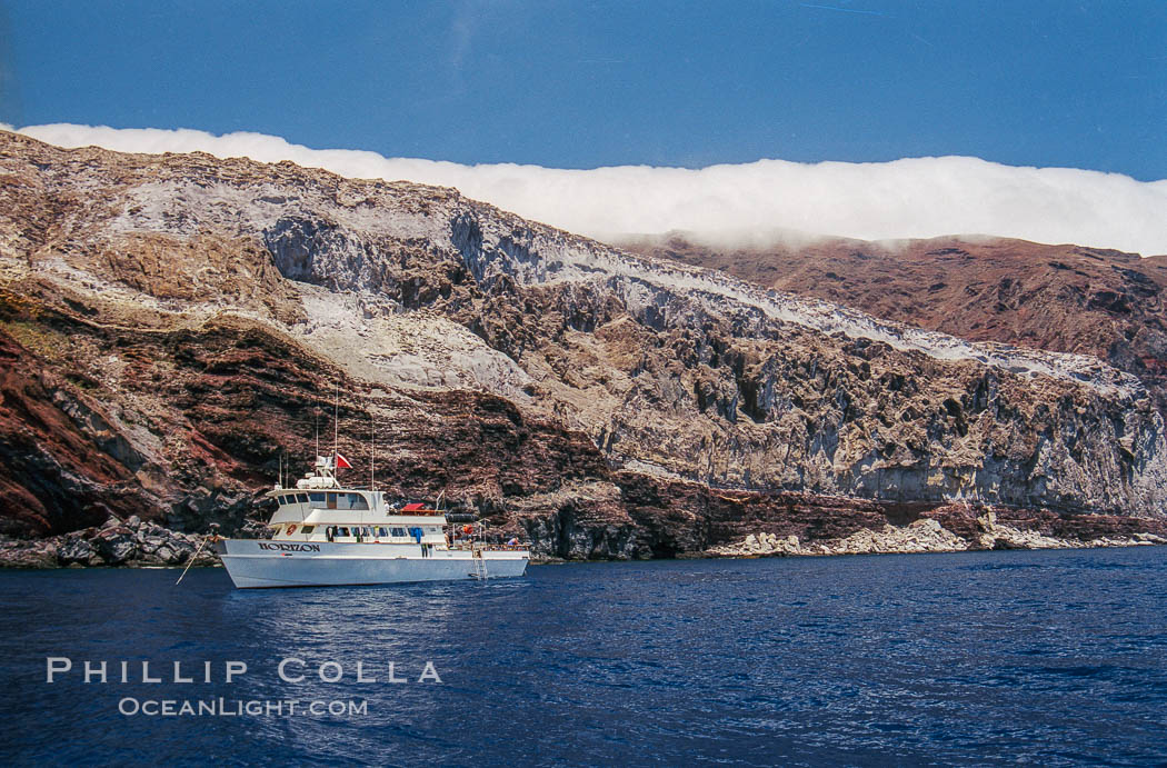 Boat Horizon anchored at Butterfly Cove, Guadalupe Island, Mexico. Guadalupe Island (Isla Guadalupe), Baja California, natural history stock photograph, photo id 36227