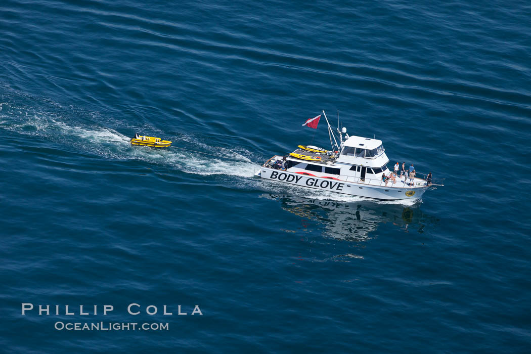 Body Glove boat motoring over the ocean. Redondo Beach, California, USA, natural history stock photograph, photo id 26033