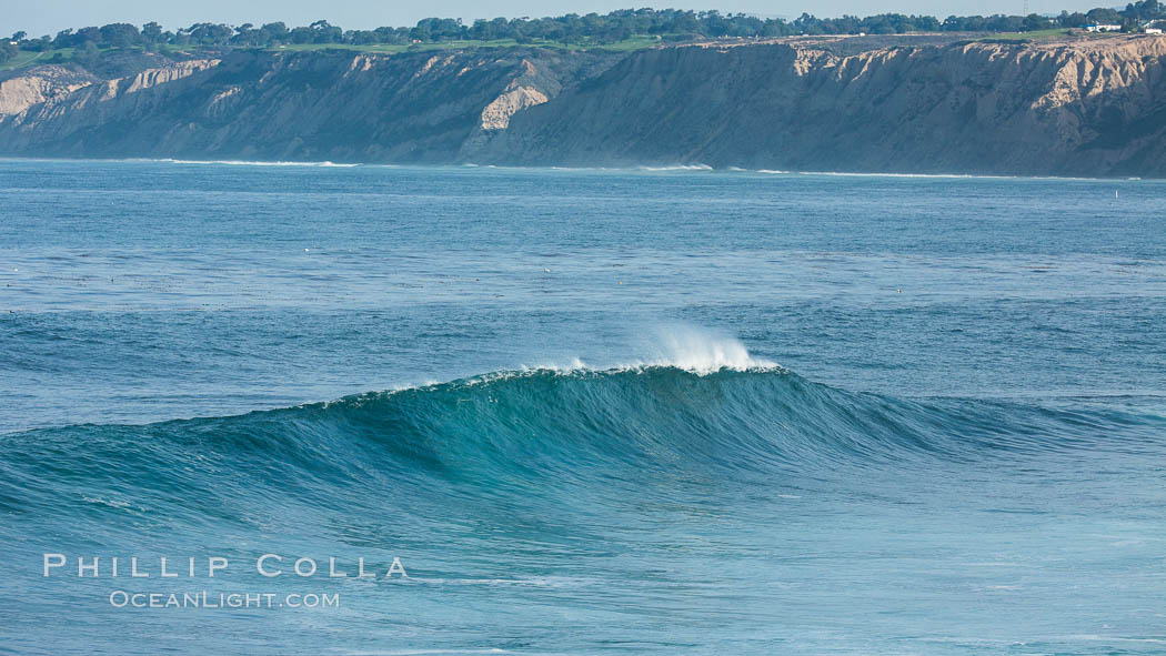 Boomer Beach wave, winter swell, La Jolla, Black's Beach and Torrey Pines in the distance. California, USA, natural history stock photograph, photo id 30191