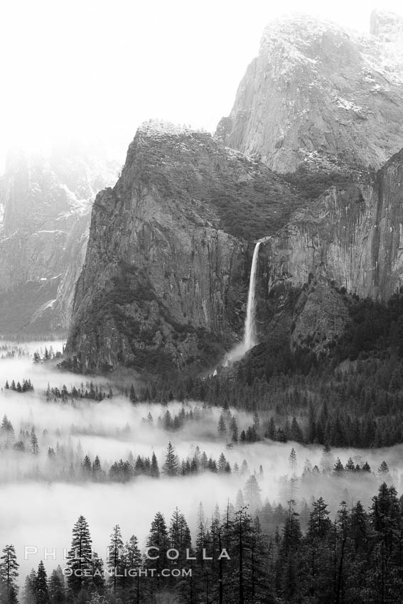 Bridalveil Falls and misty Yosemite Valley. Yosemite National Park, California, USA, natural history stock photograph, photo id 22796