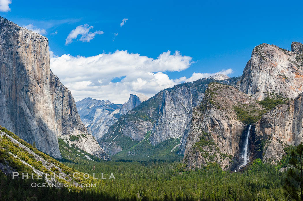 Bridalveil Falls in Yosemite drops 620 feet (188 m) from a hanging valley to the floor of Yosemite Valley. Yosemite National Park, California, USA, natural history stock photograph, photo id 09182