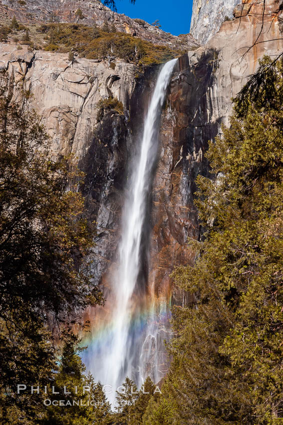 Bridalveil Falls in Yosemite drops 620 feet (188 m) from a hanging valley to the floor of Yosemite Valley. Yosemite National Park, California, USA, natural history stock photograph, photo id 09218