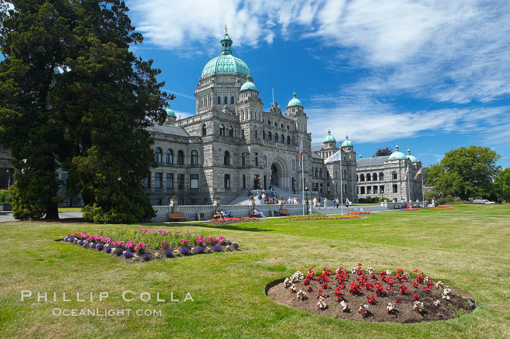 The British Columbia Parliament Buildings are located in Victoria, British Columbia, Canada and serve as the seat of the Legislative Assembly of British Columbia.  The main block of the Parliament Buildings combines Baroque details with Romanesque Revival rustication., natural history stock photograph, photo id 21047
