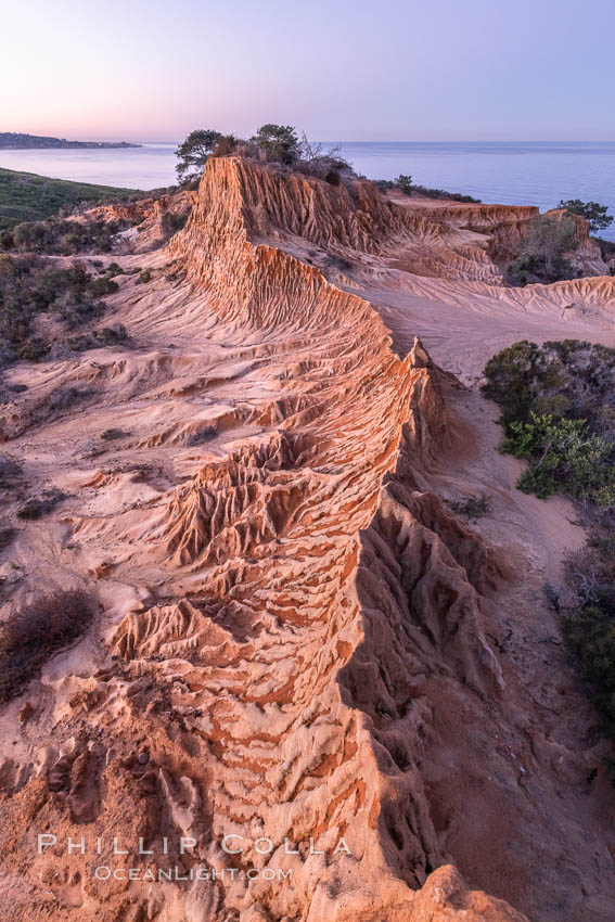 Broken Hill in soft pre-dawn light, overlooking the Pacific Ocean and Torrey Pines State Reserve, San Diego, California