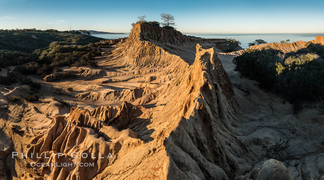 Broken Hill and view to La Jolla, panoramic photograph, from Torrey Pines State Reserve, sunrise., natural history stock photograph, photo id 30454