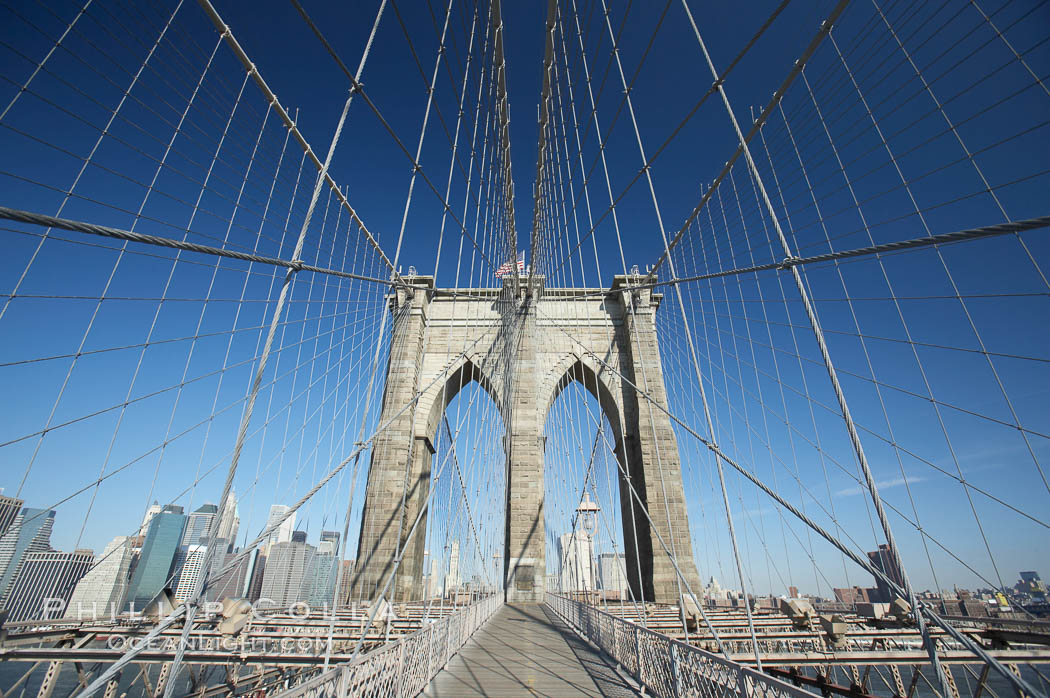 Brooklyn Bridge cables and tower. New York City, USA, natural history stock photograph, photo id 11070