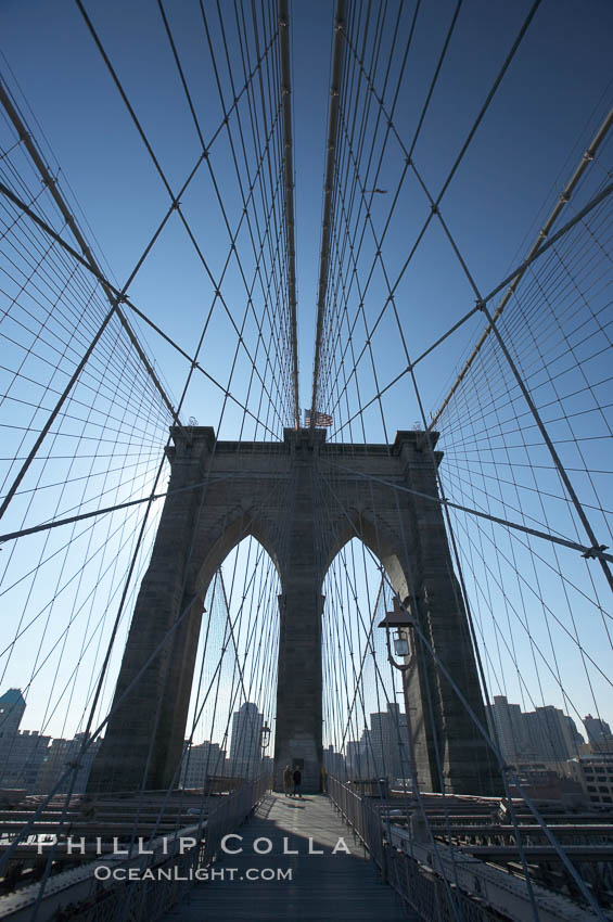 Brooklyn Bridge cables and tower. New York City, USA, natural history stock photograph, photo id 11074