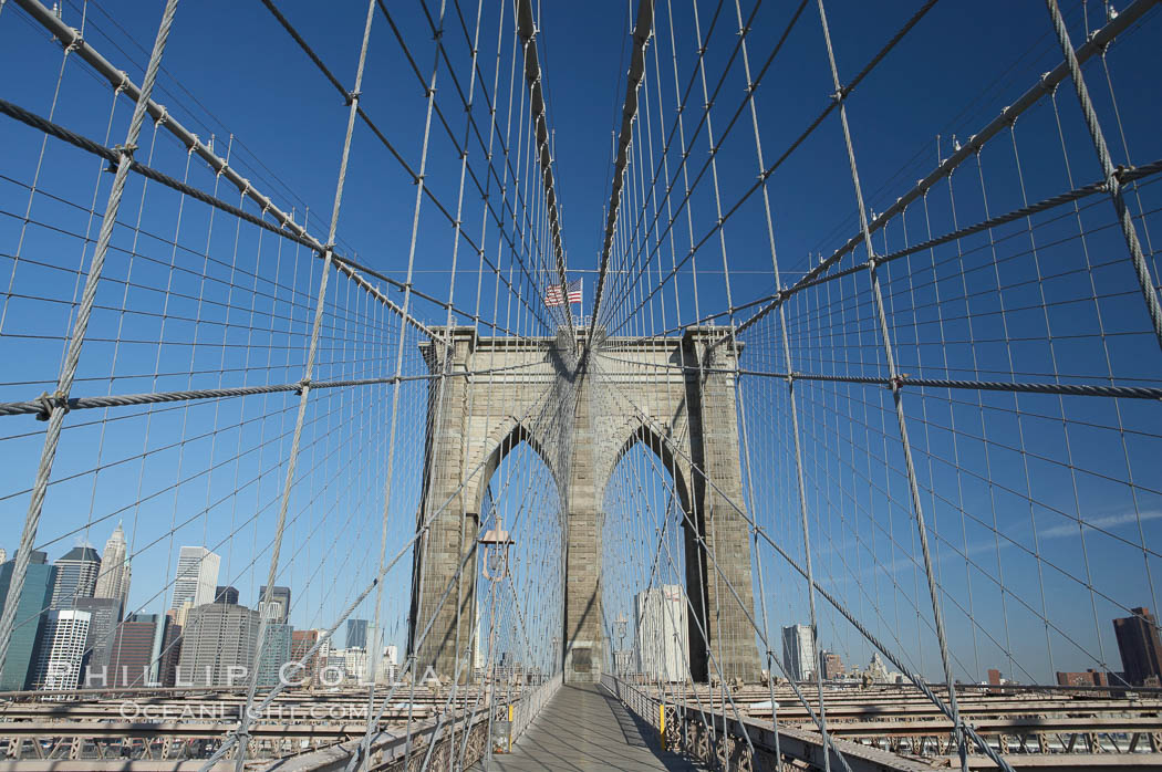 Brooklyn Bridge cables and tower. New York City, USA, natural history stock photograph, photo id 11068
