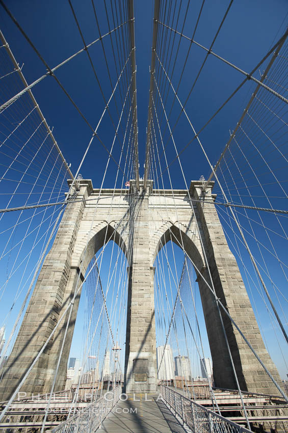 Brooklyn Bridge cables and tower. New York City, USA, natural history stock photograph, photo id 11072