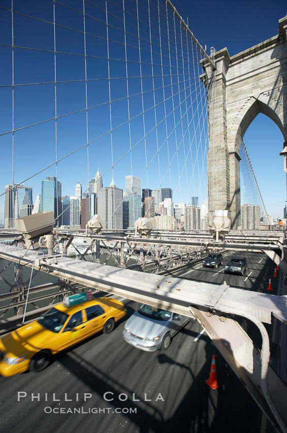 Brooklyn Bridge cables and tower. New York City, USA, natural history stock photograph, photo id 11076