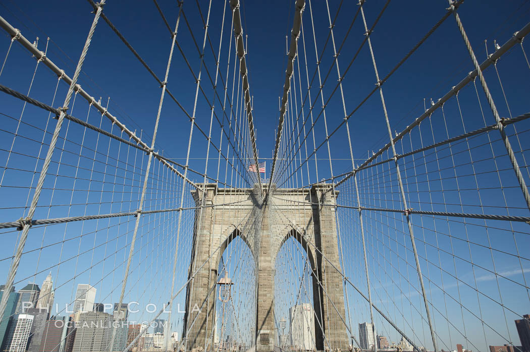 Brooklyn Bridge cables and tower. New York City, USA, natural history stock photograph, photo id 11067