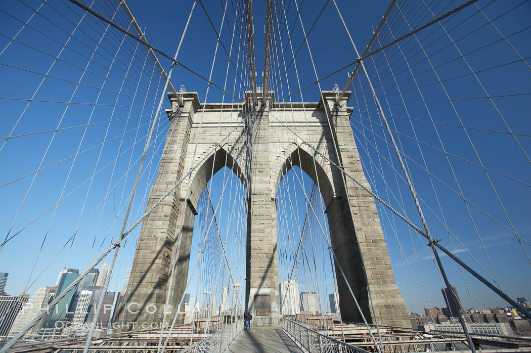 Brooklyn Bridge cables and tower. New York City, USA, natural history stock photograph, photo id 11071